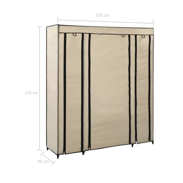 vidaXL Garderobeskap med rom og stenger krem 150x45x176 cm stoff