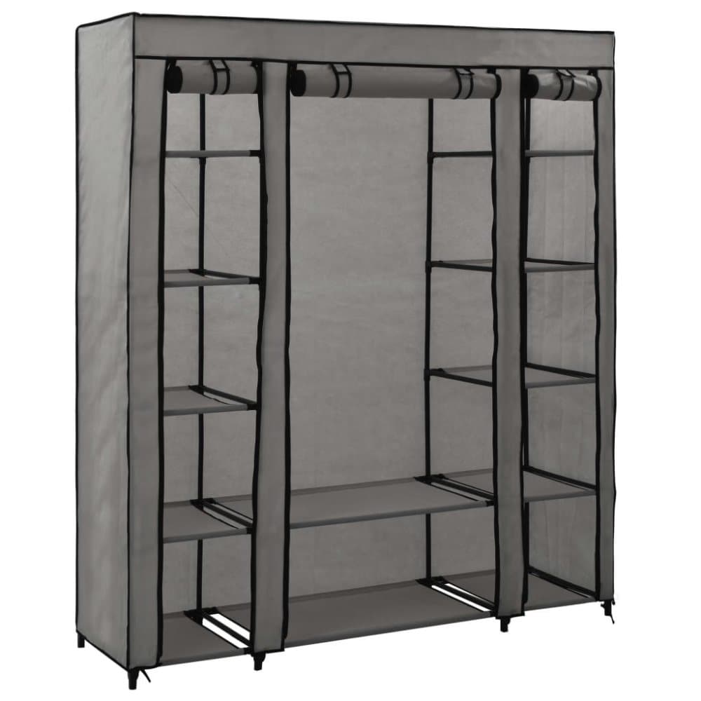 vidaXL Garderobeskap med rom og stenger grå 150x45x176 cm stoff