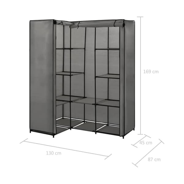 vidaXL Hjørnegarderobe grå 130x87x169 cm