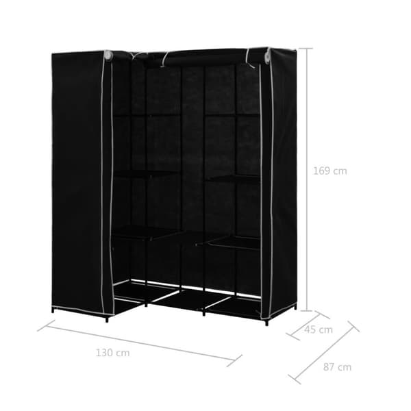 vidaXL Hörngarderob svart 130x87x169 cm