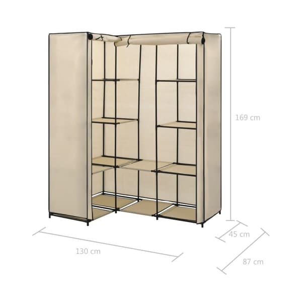 vidaXL hjørneklædeskab 130x87x169 cm cremefarvet