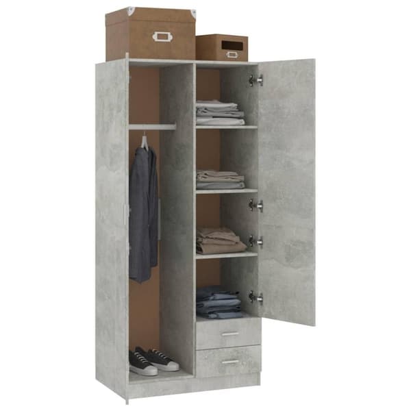 vidaXL klædeskab 80 x 52 x 180 cm spånplade betongrå