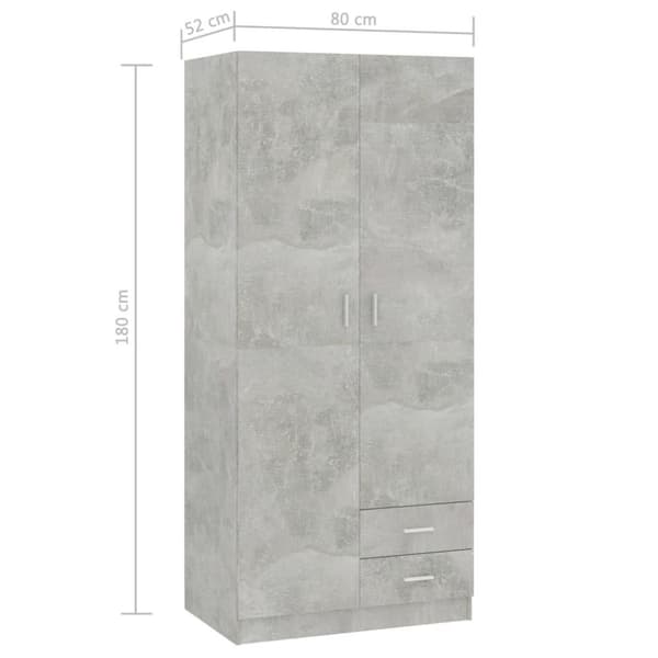 vidaXL klædeskab 80 x 52 x 180 cm spånplade betongrå