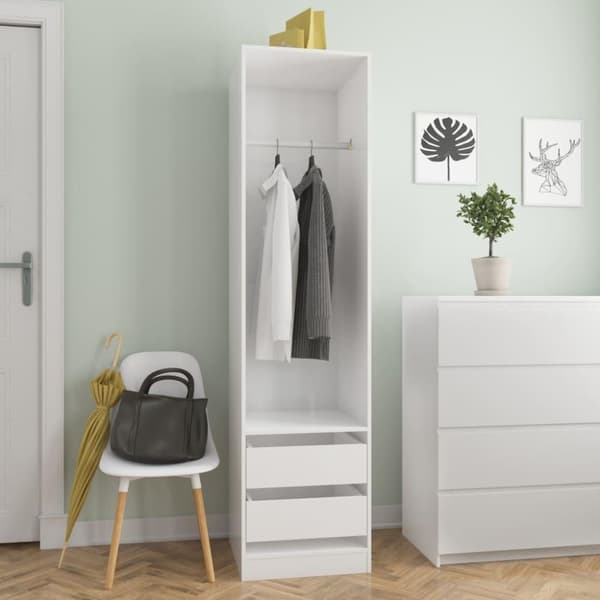 vidaXL Garderob med lådor vit högglans 50x50x200 cm spånskiva