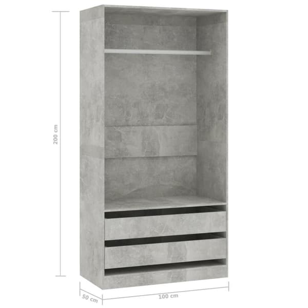 vidaXL Garderobeskap betonggrå 100x50x200 cm sponplate