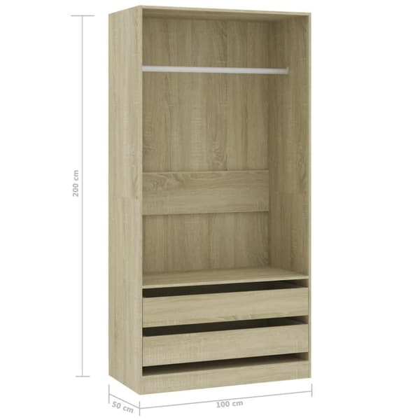 vidaXL Garderob sonoma-ek 100x50x200 cm spånskiva
