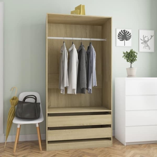 vidaXL Garderob sonoma-ek 100x50x200 cm spånskiva