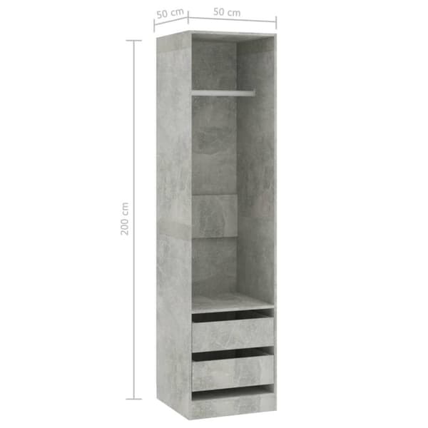 vidaXL Garderobe med skuffer betonggrå 50x50x200 cm sponplate