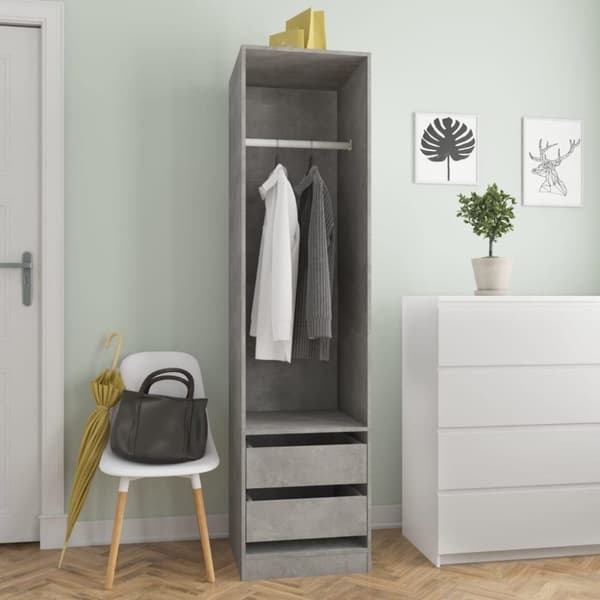 vidaXL Garderobe med skuffer betonggrå 50x50x200 cm sponplate