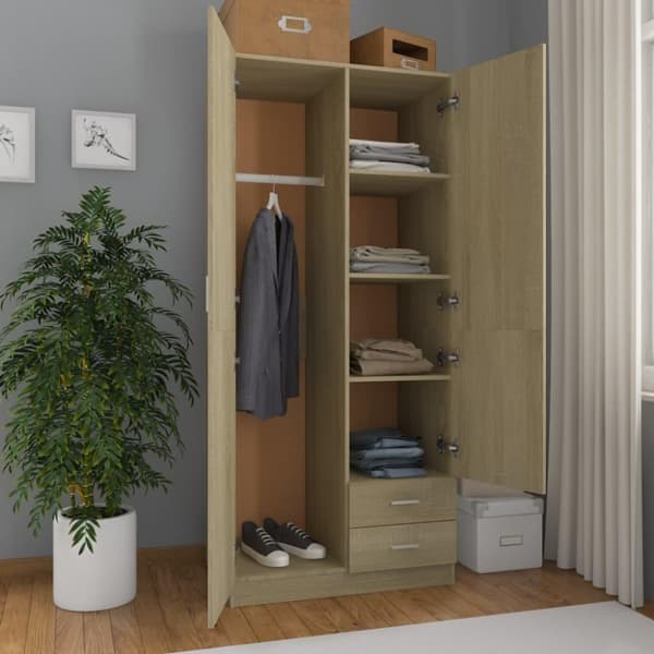 vidaXL klædeskab 80 x 52 x 180 cm spånplade sonoma-eg