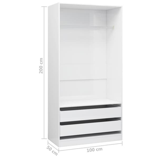 vidaXL klædeskab 100 x 50 x 200 cm spånplade hvid højglans