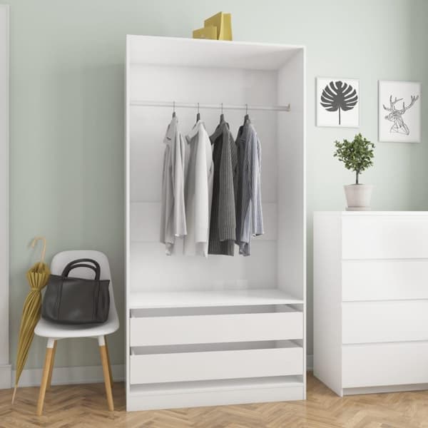 vidaXL klædeskab 100 x 50 x 200 cm spånplade hvid højglans
