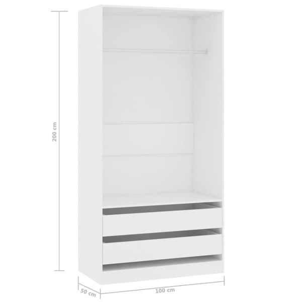 vidaXL klædeskab 100 x 50 x 200 cm spånplade hvid