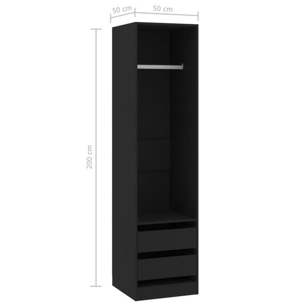 vidaXL Vaatekaappi vetolaatikoilla musta 50x50x200 cm lastulevy