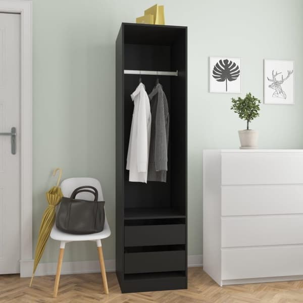 vidaXL Vaatekaappi vetolaatikoilla musta 50x50x200 cm lastulevy