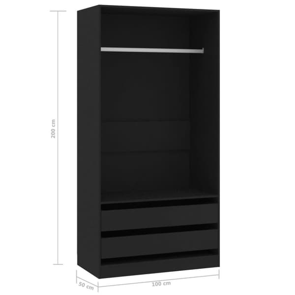 vidaXL Garderob svart 100x50x200 cm spånskiva