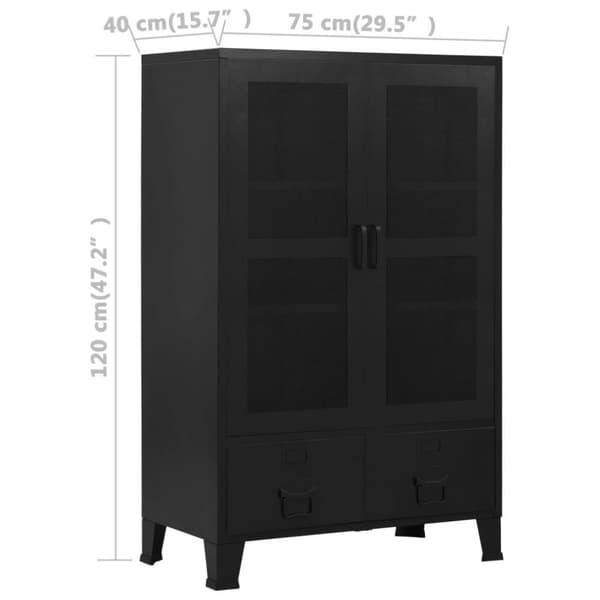 vidaXL Toimistokaappi verkko-ovella teollinen musta 75x40x120 cm teräs