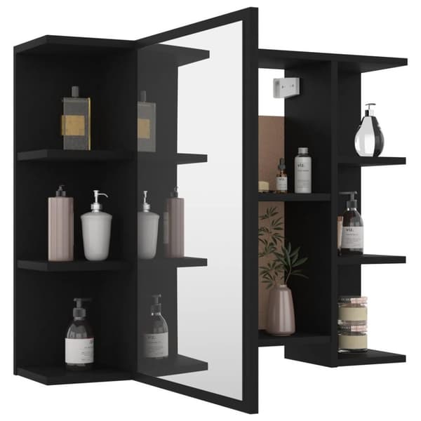 vidaXL badeværelsesskab med spejl 80x20,5x64 cm konstrueret træ sort