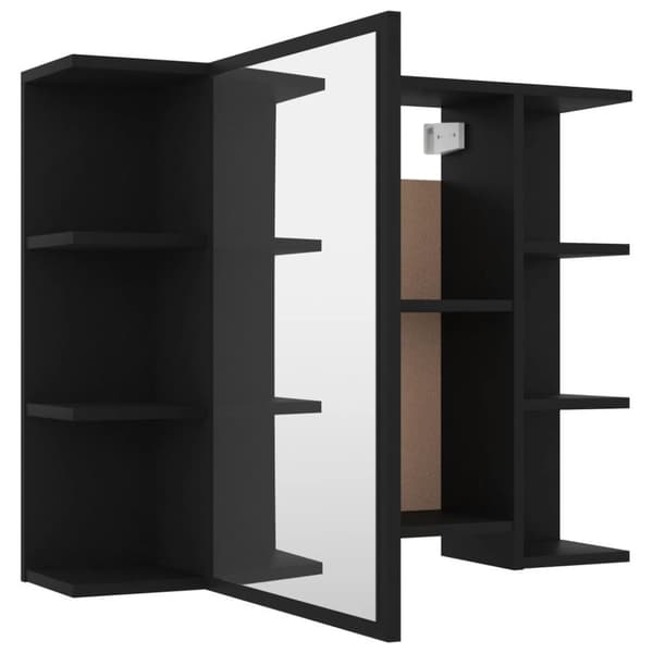 vidaXL badeværelsesskab med spejl 80x20,5x64 cm konstrueret træ sort