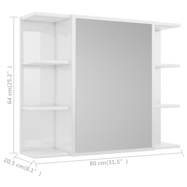 vidaXL badeværelsesskab med spejl 80x20,5x64 cm konstrueret træ hvid