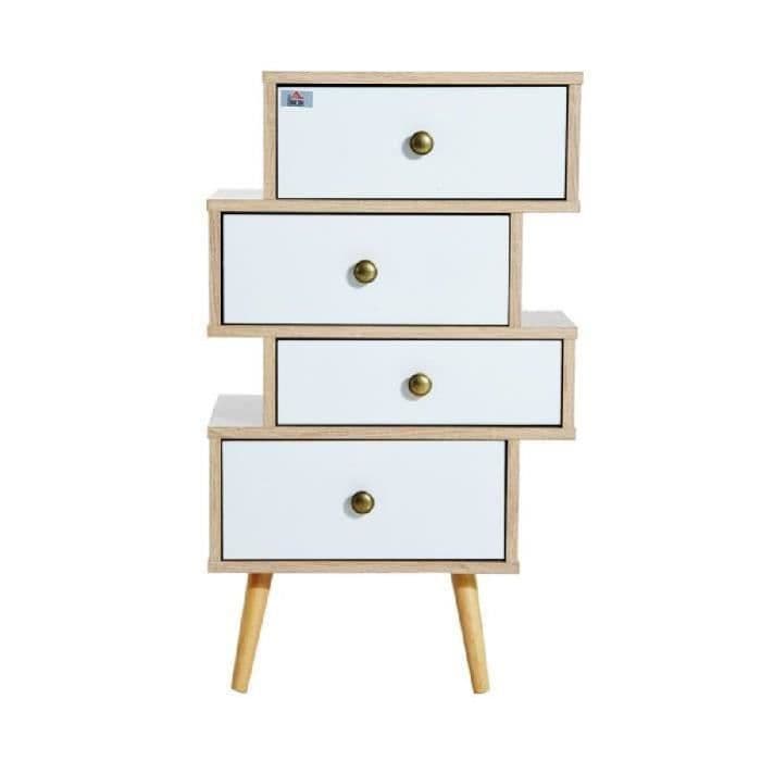 Skandinavisk stil möbler byrålådor 4 lådor 47 x 30 x 81 cm färg vitt trä ny ek 49