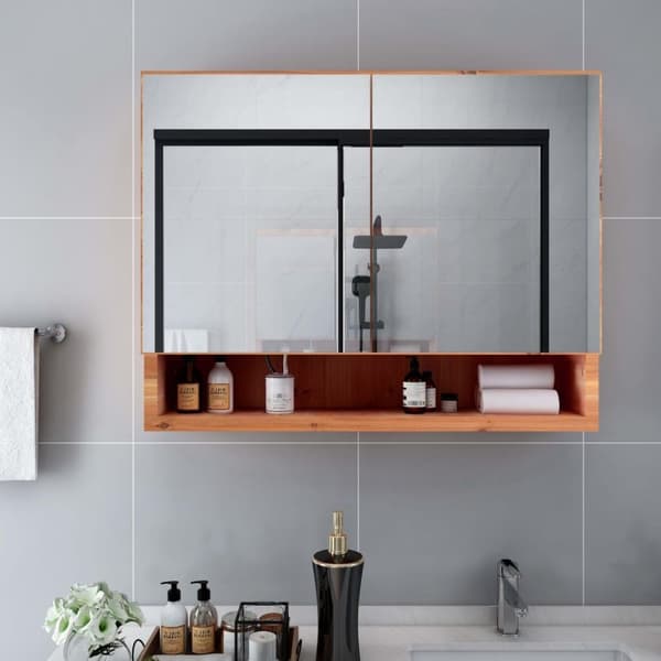 vidaXL LED-Spegelskåp för badrum ek 80x15x60 cm MDF