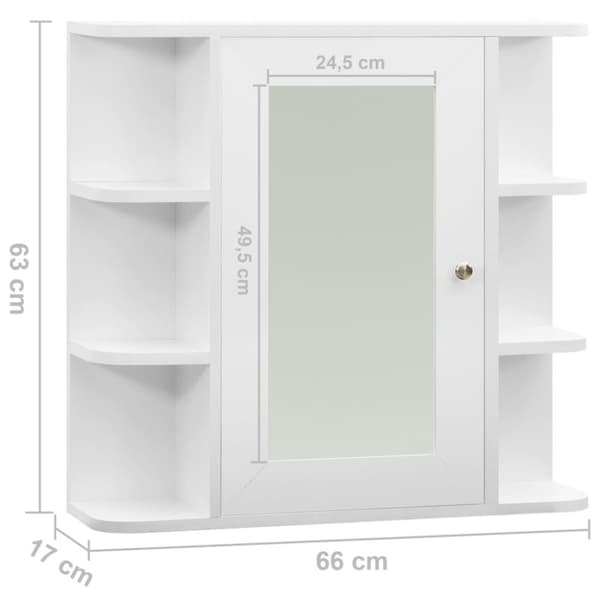 vidaXL Kylpyhuoneen peilikaappi valkoinen 66x17x63 cm MDF