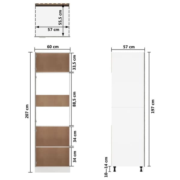 vidaXL skab til køleskab 60x57x207 cm spånplade betongrå