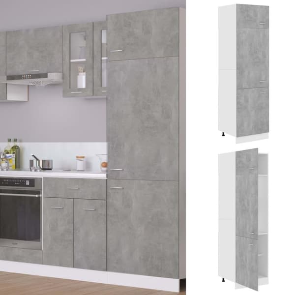 vidaXL skab til køleskab 60x57x207 cm spånplade betongrå