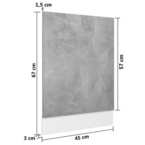 vidaXL Astianpesukoneen paneeli betoninharmaa 45x3x67 cm lastulevy