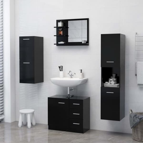 vidaXL Badrumsspegel svart 60x10,5x45 cm spånskiva
