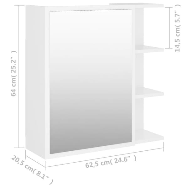 vidaXL badeværelsesskab med spejl 62,5x20,5x64 cm konstrueret træ hvid