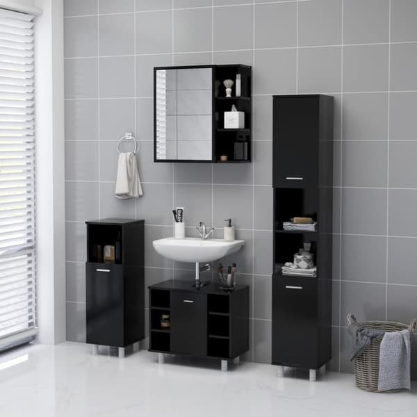vidaXL badeværelsesskab med spejl 62,5x20,5x64 cm konstrueret træ sort