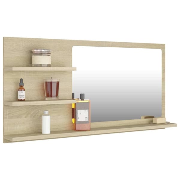vidaXL badeværelsesspejl 90x10,5x45 cm spånplade sonoma-eg