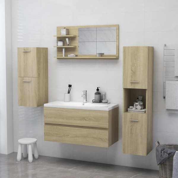 vidaXL badeværelsesspejl 90x10,5x45 cm spånplade sonoma-eg