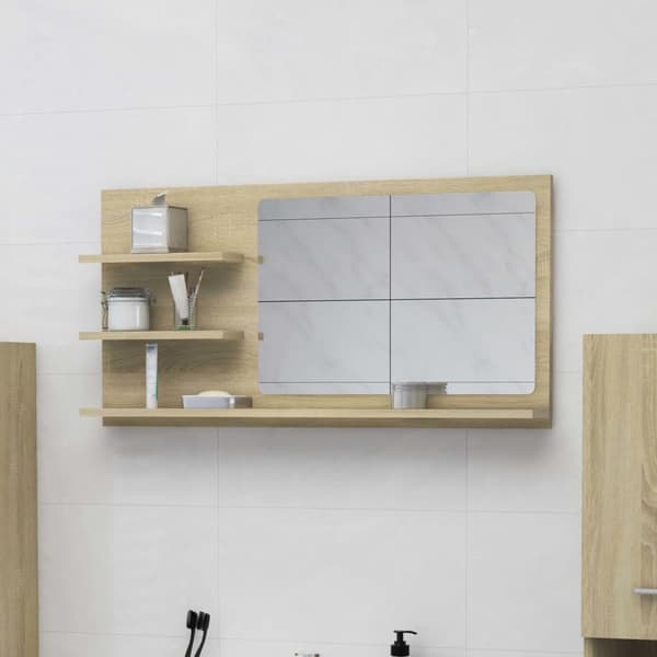vidaXL badeværelsesspejl 90x10,5x45 cm spånplade sonoma-eg