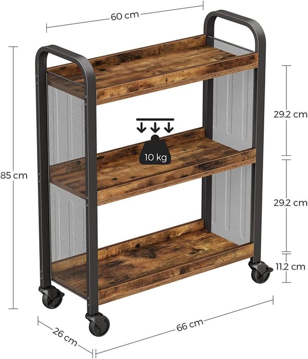 Serveringsvagn Industriell Stil 66x26x85 cm Med 3 Nivåer