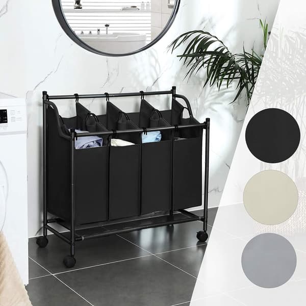 Tvättkorg -Tvättvagn med 4 avtagbara tygpåsar, 4 x 35L, Svart