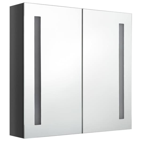 vidaXL badeværelsesskab m. spejl + LED-lys 62x14x60 cm skinnende grå