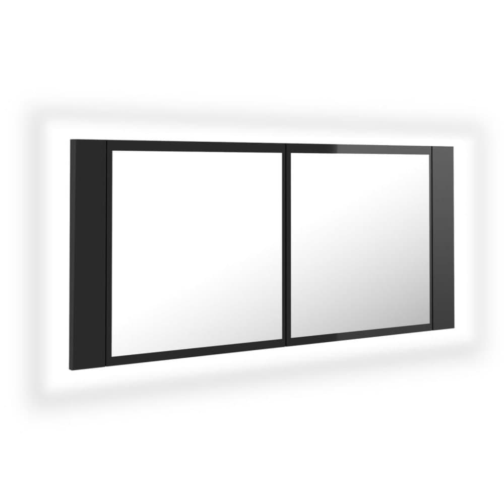 vidaXL LED-speilskap til baderom høyglans svart 100x12x45 cm