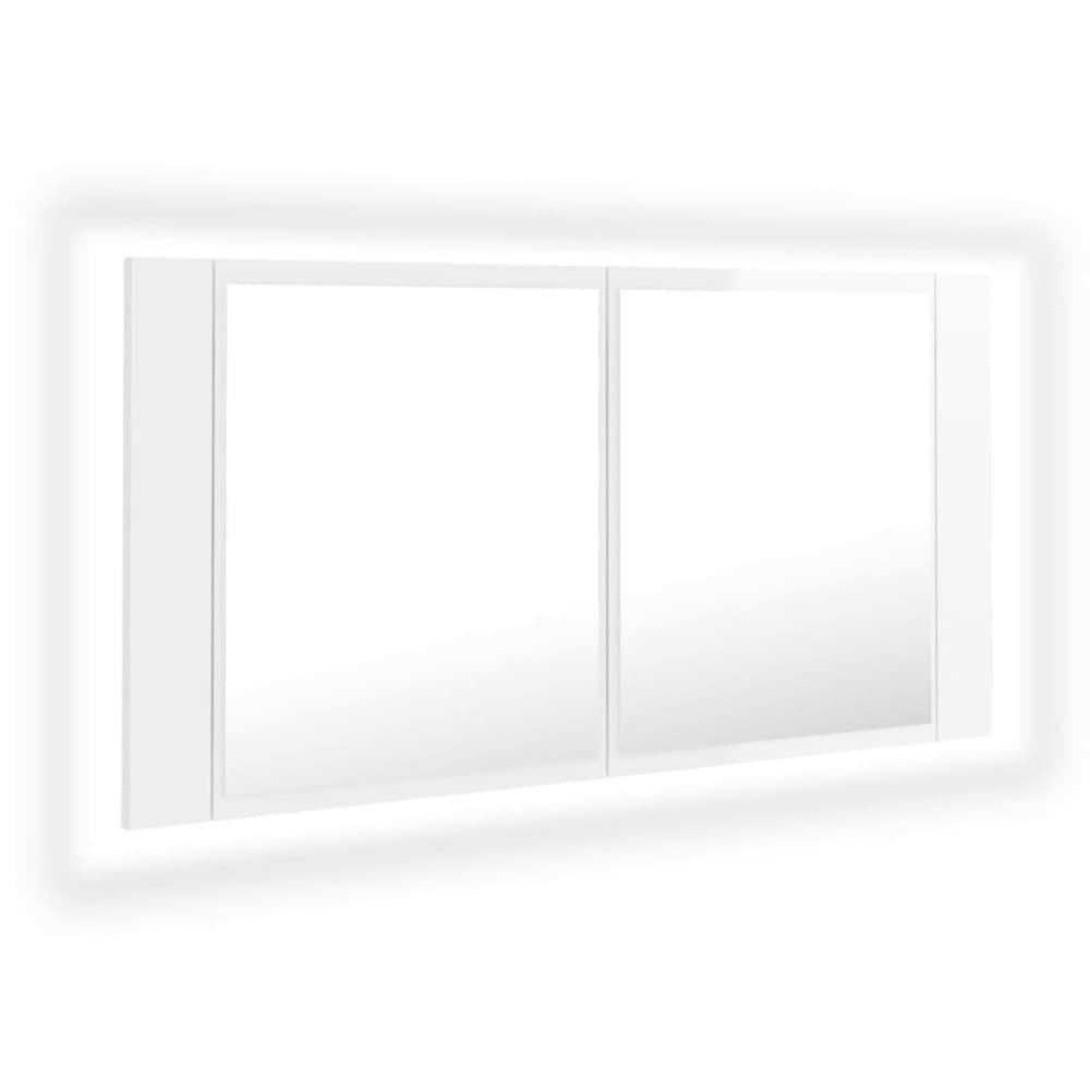 vidaXL LED-speilskap til baderom høyglans hvit 90x12x45 cm