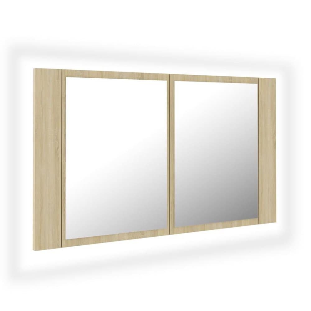vidaXL LED-speilskap til baderom sonoma eik 80x12x45 cm
