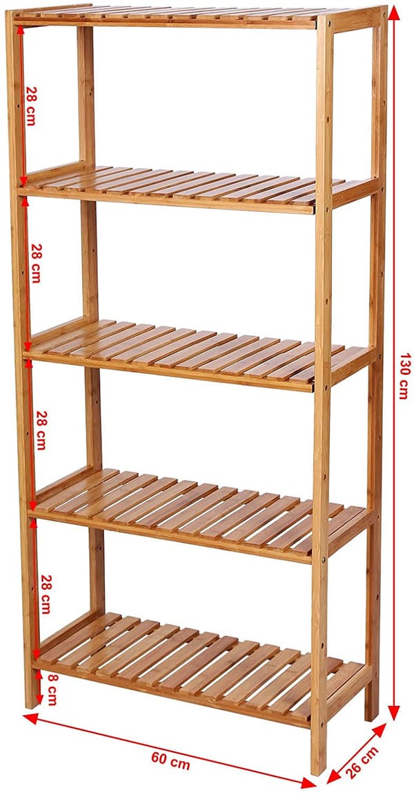 Bambu förvaringshylla med 5 justerbara hyllor 60x26x130 cm