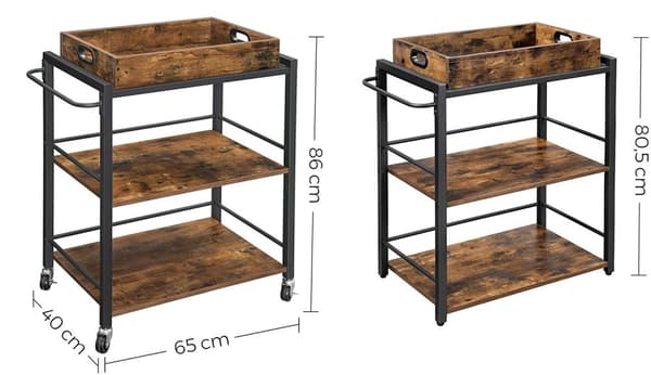 Serveringsvagn med uttagbar bricka 65 x 40 x 86 cm