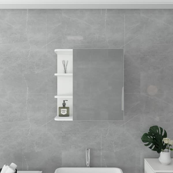ML Design spegelskåp för badrum vit 62x64x21cm, badrumsskåp med spegel, dörr och 5 hyllor, gott om förvaringsutrymme, badrumsskåp av mdf trä