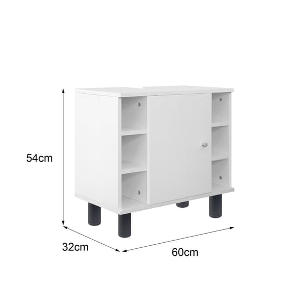 ML Design tvättställskåp Vit 60x54x32 cm, handfatskåp med dörr och 6 formationer, gott om förvaringsutrymme, handfat kabinett av mdf trä