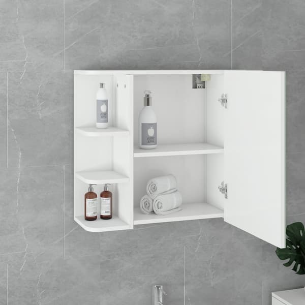 ML Design Mirror kaappi kylpyhuone valkoinen 80x64x21cm, kylpyhuone kaappi peili, ovi ja 8 hyllyt, runsaasti säilytystilaa, kylpyhuone kaappi MDF puu