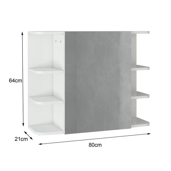 ML Design Mirror kaappi kylpyhuone valkoinen 80x64x21cm, kylpyhuone kaappi peili, ovi ja 8 hyllyt, runsaasti säilytystilaa, kylpyhuone kaappi MDF puu