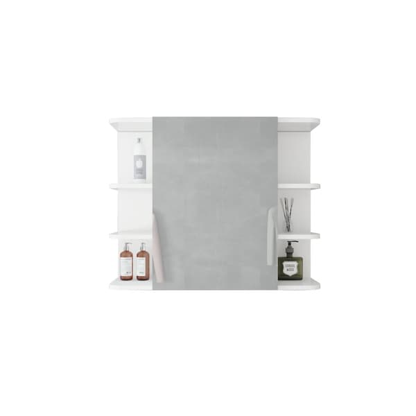 ML Design Mirror kaappi kylpyhuone valkoinen 80x64x21cm, kylpyhuone kaappi peili, ovi ja 8 hyllyt, runsaasti säilytystilaa, kylpyhuone kaappi MDF puu