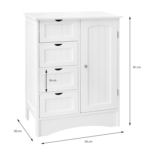 ML Design Badrumskåp Vit, 55x81x30 cm, badrumsskåp med 1 dörr, 4 lådor, gott om förvaringsutrymme, fristående, lanthusstil, badklänning från MDF-trä